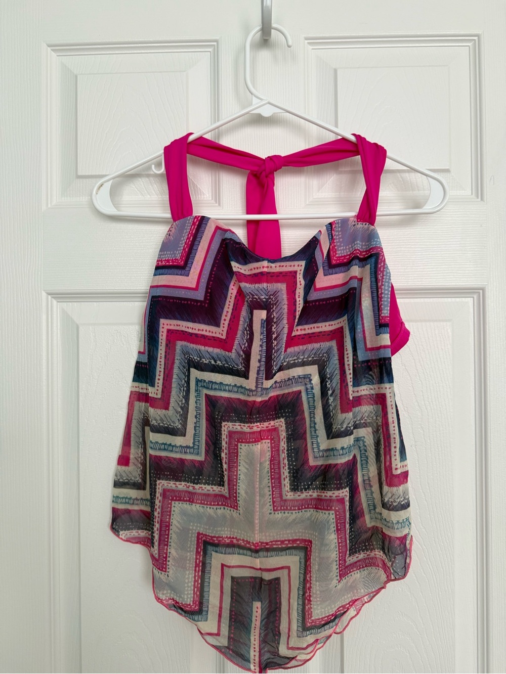 Tropical Escape Pink Navy Chevron Halter Swim Camisole